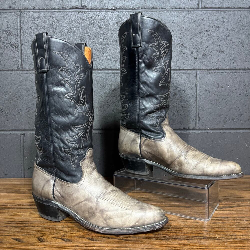 Vintage Texas Cowboy Boots Black Gray Leather Western USA Made 7920 Men’s 10 D